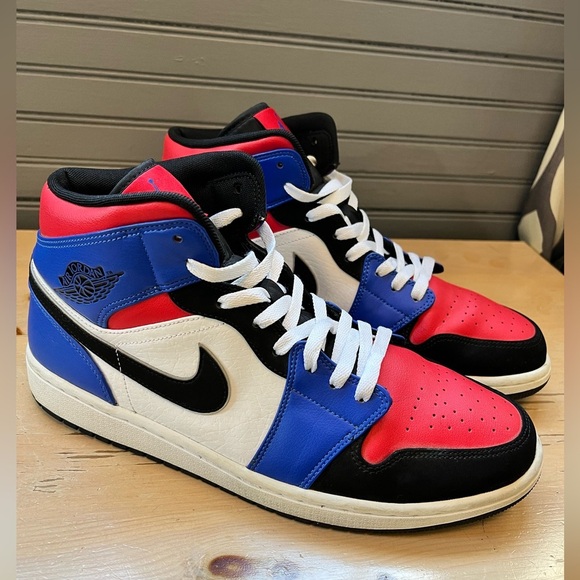 Nike Air Jordan 1 Mid Top 3 Bred/Royal/Chicago Retro Black Red Blue White Men 12 - Picture 1 of 10